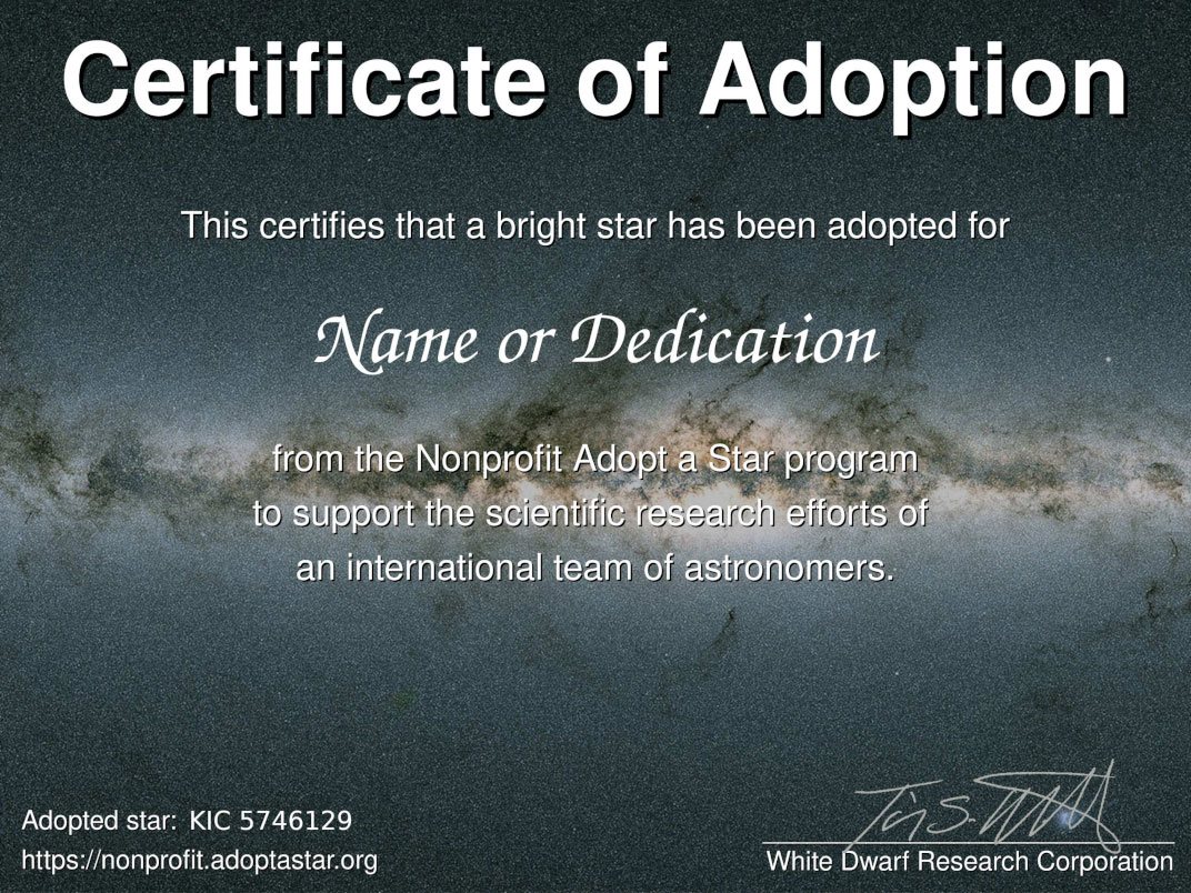 Certificate of Adoption - bright star